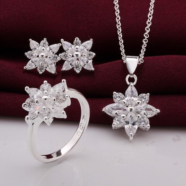 925 sterling silver jewelry 925 silver fashion jewelry Crystal snowflake necklace earrings ring jewelry sets for 600x600 1