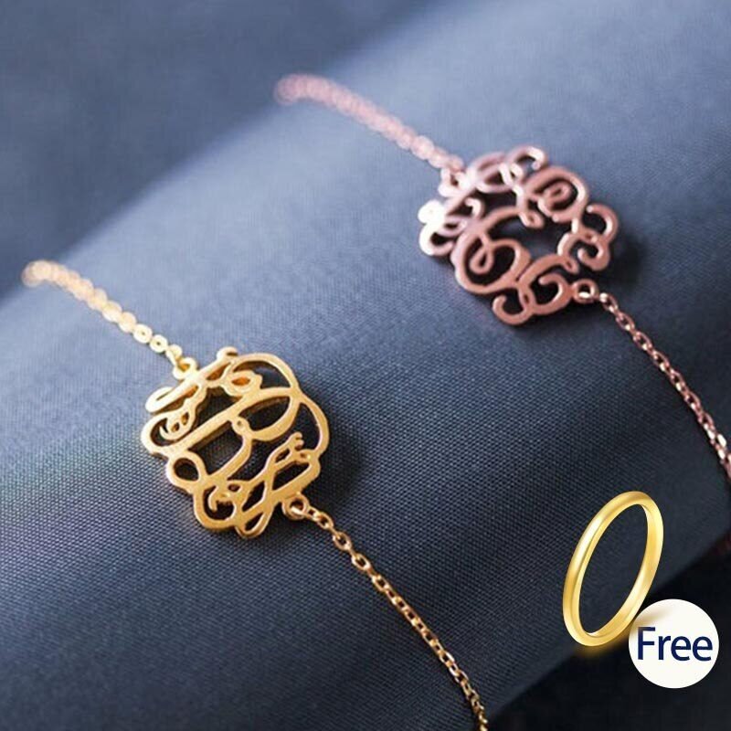 Personalized Monogram Initials Bracelet Custom Gold Stainless Steel Bracelet Bijoux Femme Rose Gold Jewelry For Women