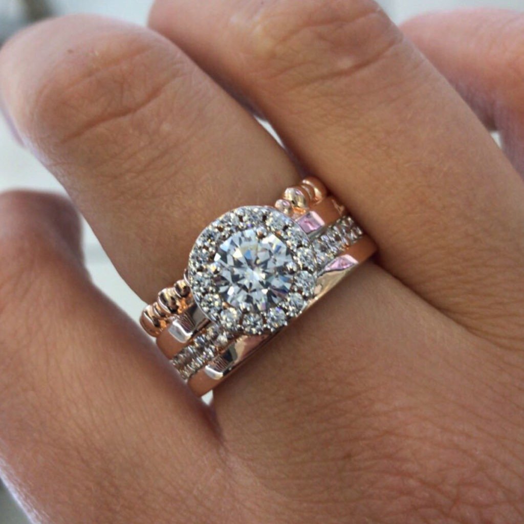 bronzallure rose gold statement stack ring wsbz01219wr