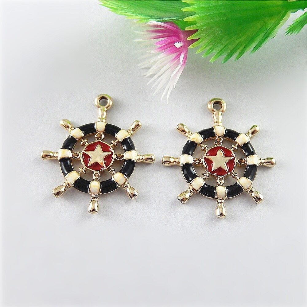 10pcs pack Rose Gold Anchor Star Enamel Black Necklace Pendant 28 24mm Vintage Handmade Charm Man