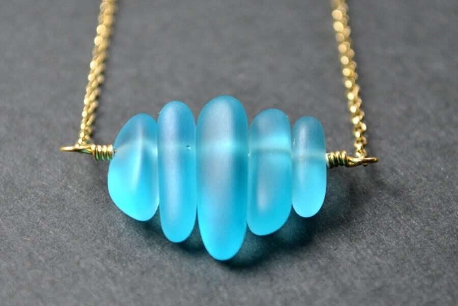 blue sea glass necklace turquoise necklace 18k gold vermeil seaglass jewelry seaglass pendant beach jewelry gift for her beach glass