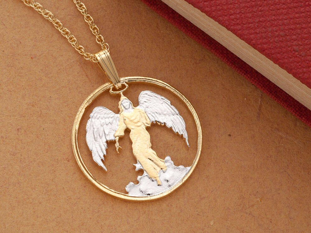 angel pendant and necklace hand cut religious medallion angel jewelry religious jewelry 1 in diameter 836 5f2853e7